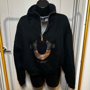 Black/Rose Gold True Religion Pullover Sweatshirt